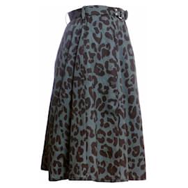 Autre Marque-Rika, falda verde con estampado de leopardo.-Verde