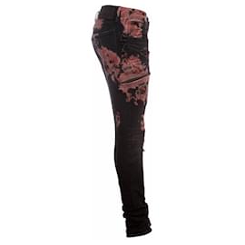 Autre Marque-l.g.b., Dark grey biker jeans with pink stains.-Black,Pink,Grey