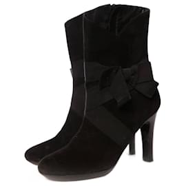 Dkny-DKNY, black suede boots with bow-Black