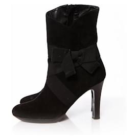 Dkny-DKNY, black suede boots with bow-Black