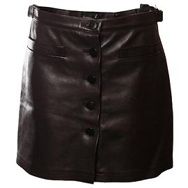 Agnès b. Agnis B., jupe en cuir noir avec boutons sur le devant en taille FR42/M. Noir