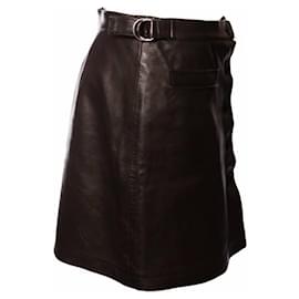 Agnès b.-Agnis B, black leather skirt with buttons in the front in size FR42/M.-Black