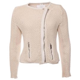 IRO, Weiße gestrickte Blazerjacke mit Lederdetails in Größe 1/S. Andere