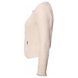 Iro-IRO, veste blazer en tricot blanc avec détails en cuir en taille 1/S.-Autre