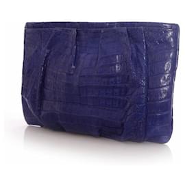 Autre Marque-Nancy Gonzales, Soft crocodile leather clutch in Cobalt blue.-Blue