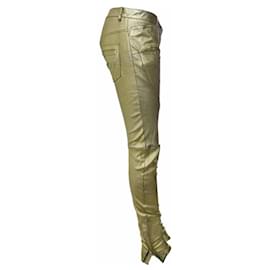 Balmain-Balmain, metallic gold leather biker pants.-Golden