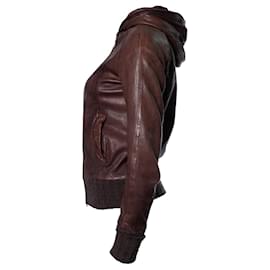 Autre Marque-GMS-75, brown hooded leather jacket-Brown