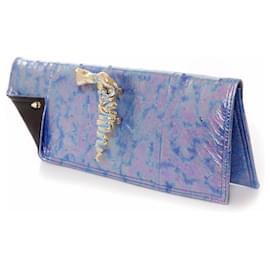Autre Marque-Maison Du Posh, multicolored pearl ostrich leather clutch bag with 14k gold plated snake ring.-Multiple colors