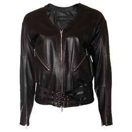 Plein Sud, Black leather jacket with silver zippers. Black