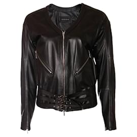 Plein Sud-Plein Sud, Black leather jacket with silver zippers.-Black