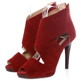 Michael Kors, cherry red coloured suede sandals. Red