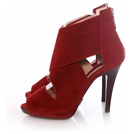 Michael Kors-Michael Kors, cherry red coloured suede sandals.-Red