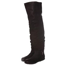 Prada, black long leather wrinkle boots. Black