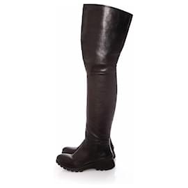 Prada-Prada, long black leather boots.-Black