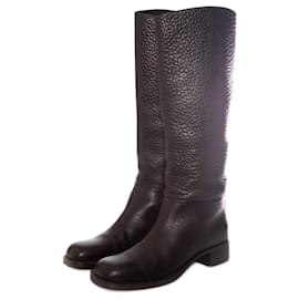 Prada, BLACK GRAINED LEATHER BOOTS. Black