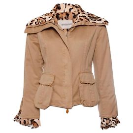 Ermanno Scervino, camel coloured coat lined with leopard ponyskin in size IT42/S. Brown