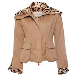 Ermanno Scervino-Ermanno Scervino, camel coloured coat lined with leopard ponyskin in size IT42/S.-Brown