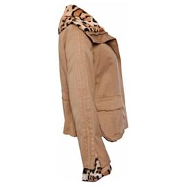 Ermanno Scervino-Ermanno Scervino, manteau couleur camel doublé de cuir de poney léopard en taille IT42/S.-Marron