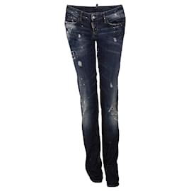 Dsquared2-Dsquared2, Dunkelblaue zerrissene Jeans mit weißen Farbflecken in Größe 40IT/XS.-Andere