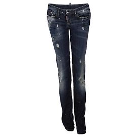 Dsquared2, dark blue ripped jeans with white paint spots in size 40IT/XS. Other