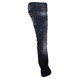 Dsquared2-Dsquared2, dark blue ripped jeans with white paint spots in size 40IT/XS.-Other