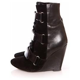 Isabel Marant-Isabel Marant, Scarlet Calfskin Suede Leather Wedge Boots in Black in size 36.-Black