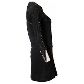 Autre Marque-Por Danie, Couro preto/vestido de camurça com franjas e tachas tamanho S.-Preto