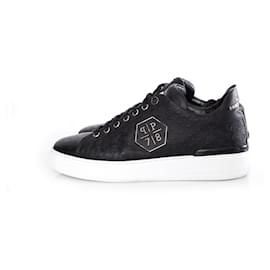 Philipp Plein-Philipp Plein, black leather lo-top sneakers.-Black