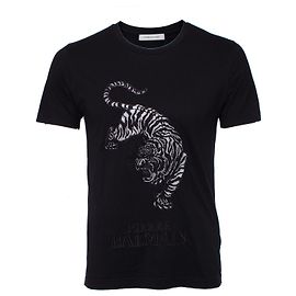 PIERRE BALMAIN, T-shirt nera con tomaia. Nero