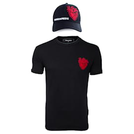 Dsquared2-Dsquared2, T-shirt e berretto con cuore rosso.-Nero