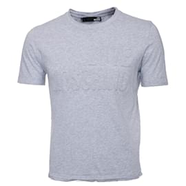 Moschino-Adoro moschino, Camiseta cinza com texto em relevo.-Cinza