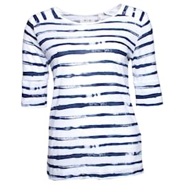 Autre Marque-jean MIH, T-shirt blanc avec rayures peintes en bleu.-Blanc,Bleu