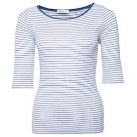Whistles-WHISTLES, white cotton top with blue stripes.-Blue