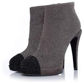 Chanel-Chanel, Grey platform glitter boots-Grey