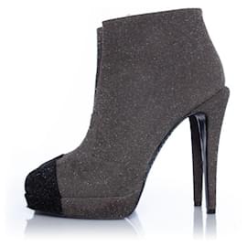 Chanel-Chanel, Grey platform glitter boots-Grey