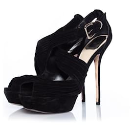 Christian Dior-Christian Dior, Suede cross strap sandals-Black