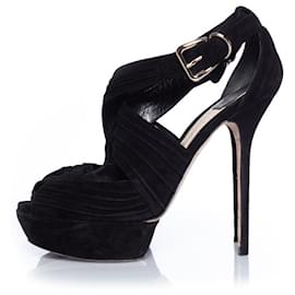 Christian Dior-Christian Dior, Suede cross strap sandals-Black