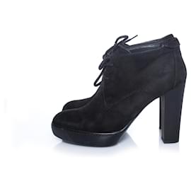 Hogan-HOGAN, black suede ankle lace-up boots.-Black