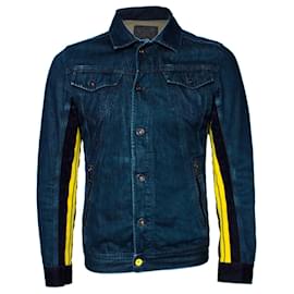 Diesel-DIESEL, Blaue Jeansjacke mit gelben Streifen.-Blau