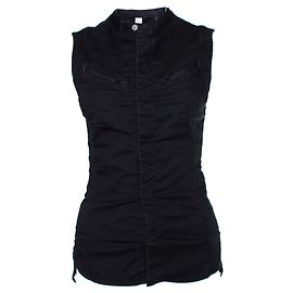 Autre Marque G star, black sleeveless biker jacket/waistcoat with press studs in size S. Black