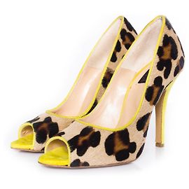 Autre Marque ISLO Isabella Lorusso, Leopard ponyskin peep-toe pump. Brown Yellow