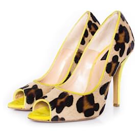 Autre Marque-ISLO Isabella Lorusso, Leopard ponyskin peep-toe pump.-Brown,Yellow