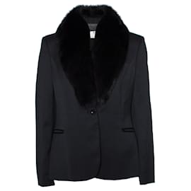 Versus-Gegen, Vintage-Blazer aus schwarzer Wolle mit Pelzkragen.-Schwarz
