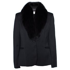 Versus, Vintage black wool blazer with fur collar. Black