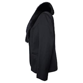 Versus-Versus, Vintage black wool blazer with fur collar.-Black