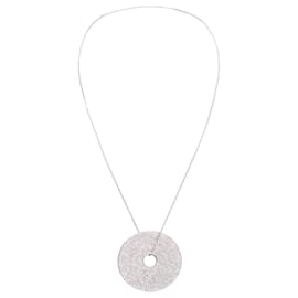 Autre Marque necklace in 18 kt white gold with round pendant with 13 rows of 0.8 kt diamonds . Silvery