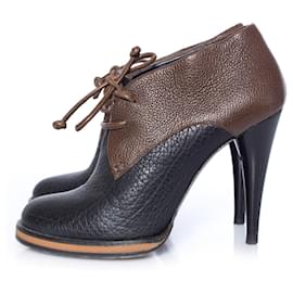 Balenciaga-balenciaga, Kaki/black leather lace-up ankle shoots.-Black