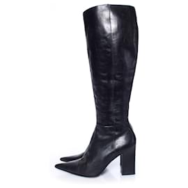 Michel Perry-Michel Perry, Black leather boots with pointed toe.-Black