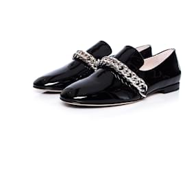 Christopher Kane-CHRISTOPHER KANE, Black patent leather DNA chain loafers.-Black