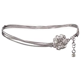 Chanel-Chanel, CHAIN BELT/necklace with rhinestone Camellia.-Silvery
